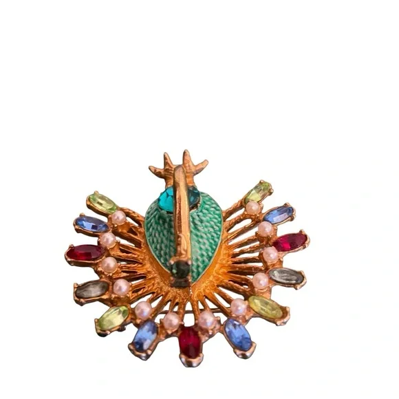 Vintage‎ Peacock Brooch Colorful Rhinestones and Faux Pearls Enamel - Picture 4 of 5